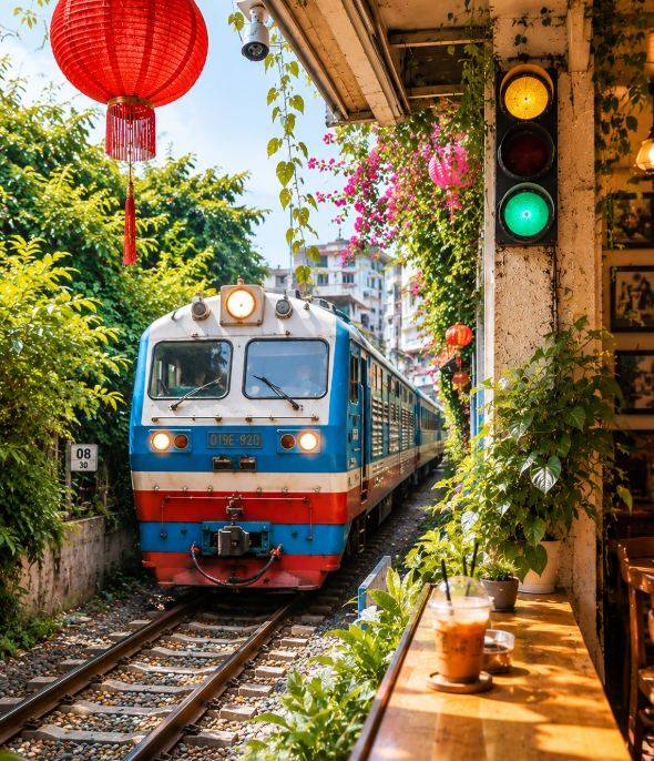Кафе с поездом в Нячанге Quan ca phe Đuong Tau