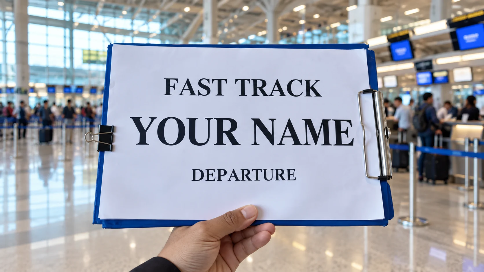 Пример таблички сотрудника для встречи пассажиров Fast Track при вылете